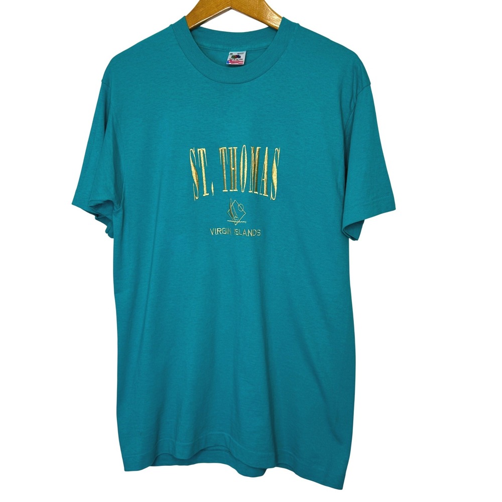 Vintage St. Thomas Virgin Islands T-Shirt Green/Blue/Gold Med